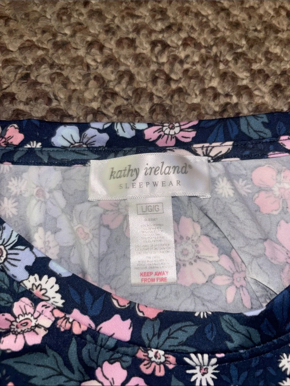 kathy ireland Navy Floral Short Sleeve Pajama Top - Pink & Light Blue Flowers